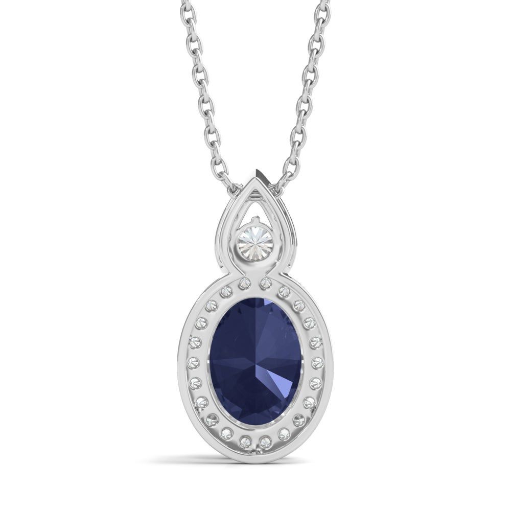 Lab-Created Blue Sapphire Oval Pendant with Lab-Created White Sapphire Halo in Sterling Silver