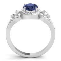 Lab-Created Blue Sapphire Oval Ring with Lab-Created White Sapphire Halo in Sterling Silver
