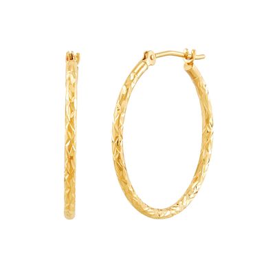 Small Hoop Earrings with Diamond-Cut in 10K Yellow Gold
