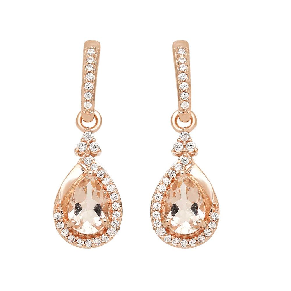 Pear-Shaped Morganite & Diamond Drop Earrings in 10K Rose Gold (1/7 ct. tw.)