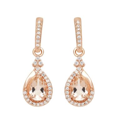 Pear-Shaped Morganite & Diamond Drop Earrings in 10K Rose Gold (1/7 ct. tw.)