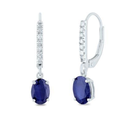 Blue Sapphire Drop Earrings with Diamonds in 14K Gold (1/10 ct. tw