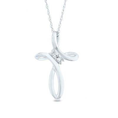 Cross Pendant with Two-Stone Diamond Accents in 14K White Gold
