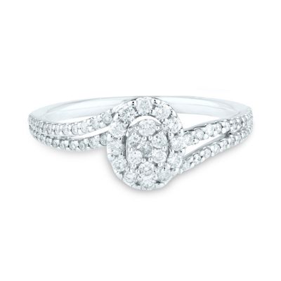 Diamond Cluster Engagement Ring with Bypass Band 14K White Gold (3/8 ct. tw.)