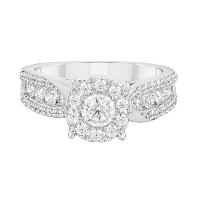 Halo Diamond Engagement Ring with Illusion Setting 10K White Gold (1 ct. tw.)