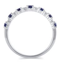 Blue Sapphire & Diamond Band 14K White Gold