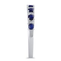 Blue Sapphire & Diamond Band 14K White Gold