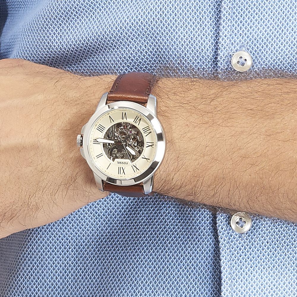 Histoire d'Or Montre Fossil Grant Automatique Beige - Terrasses du Port