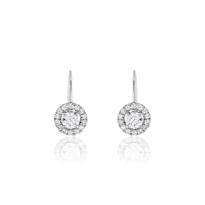 Boucles D'oreilles Pendantes Mentoura Or Blanc Diamant Synthétique