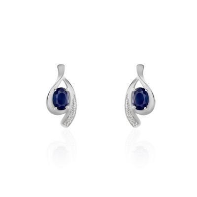 Boucles D'oreilles Puces Sagesse Or Blanc Saphir Et Diamant