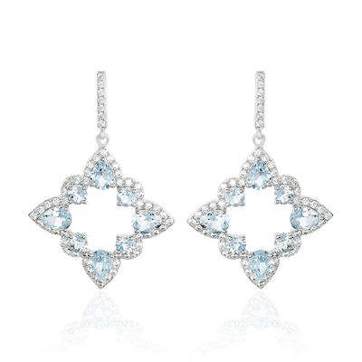 Boucles D'oreilles Pendantes Or Blanc Topaze Oxyde De Zirconium