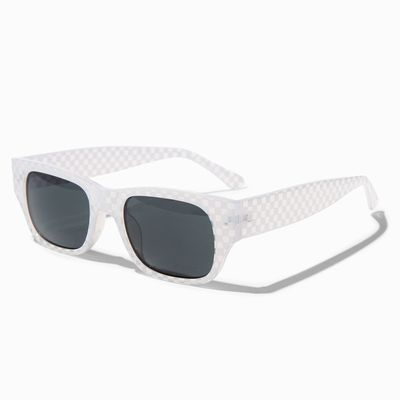 Clear Checkerboard Rectangular Sunglasses