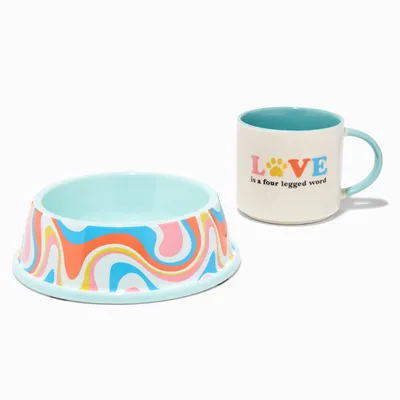 "Love Is a Four Legged Word' Ceramic Mug & Pet Bowl Set