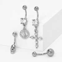 Silver 14G Skull, Peace, Cross Belly Rings - 4 Pack