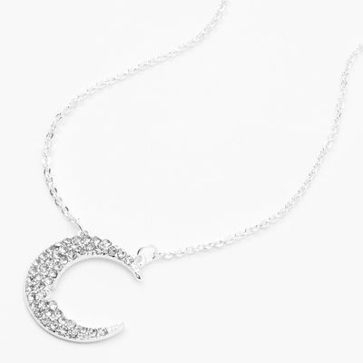 Silver Pave Crescent Moon Pendant Necklace