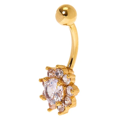 Gold 14G Crystal Flower Belly Ring