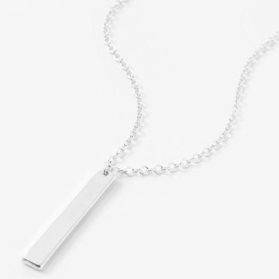 Silver Rectangular Drop Pendant Necklace