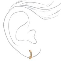 Gold 10MM Embellished Clip On Huggie Hoop Earrings