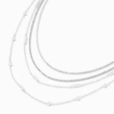 Silver Pearl Multi Strand Chain Necklace