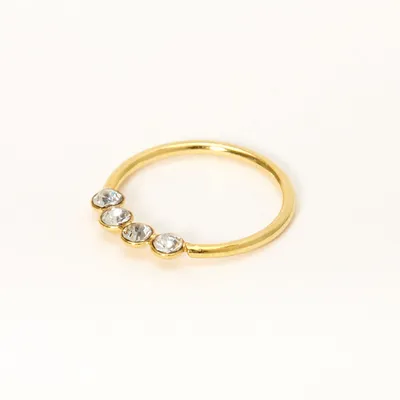 Gold Sterling Silver 22G Four Crystal Hoop Nose Ring