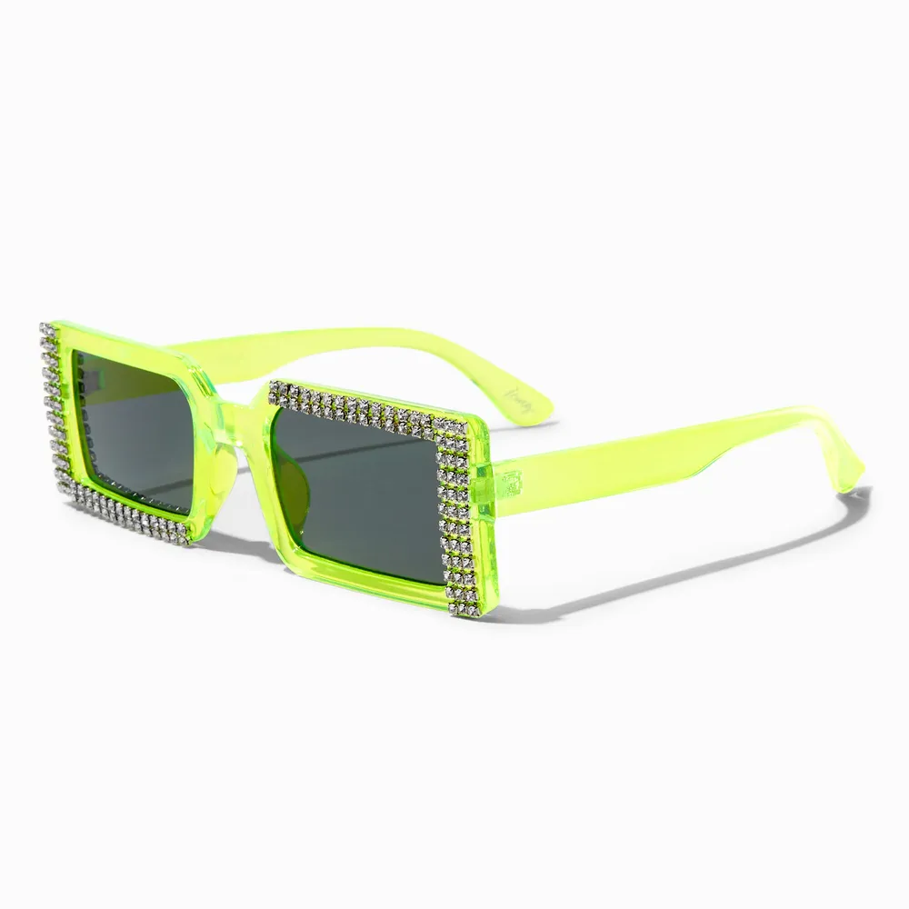 Embellished Neon Yellow Rectangular Sunglasses