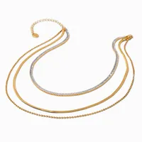 Gold Cubic Zirconia Baguette Multi-Strand Chain Necklace