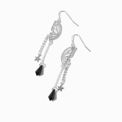 Silver-tone Embellished Butterfly Wing 2" Drop Earrings