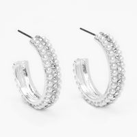 Silver 30MM Pearl Triple Hoop Earrings