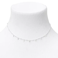 Silver Cubic Zirconia Stone Beaded Choker Necklace