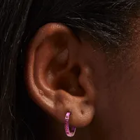 Titanium 12MM Pink Anodized Crystal Hoop Earrings