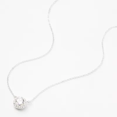 Silver Round Halo Cubic Zirconia Pendant Necklace