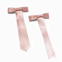 Blush Pink Satin Long Tailed Hair Bow Clips - 2 Pack