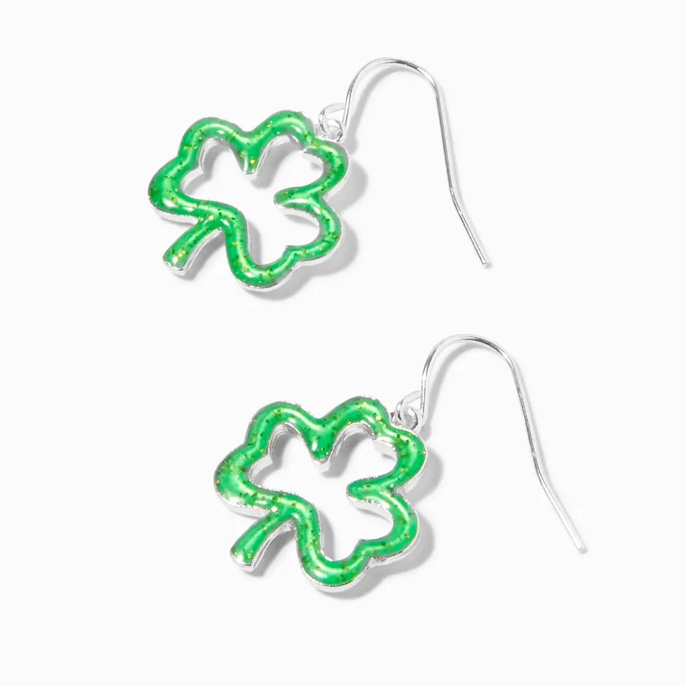 St. Patrick's Day Glitter Shamrock 1" Drop Earrings