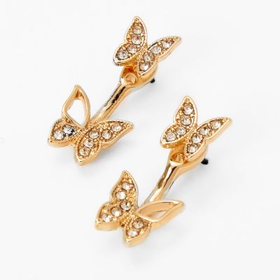 Gold Butterfly Embellished Ear Crawler Stud Earrings