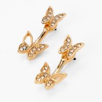 Gold Butterfly Embellished Ear Crawler Stud Earrings