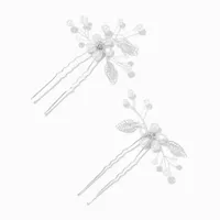 White Pearl Leaf Spray Hair Pins - 2 Pack