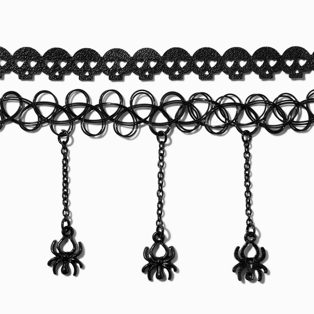 Skulls & Spiders Choker Necklace Set - 2 Pack