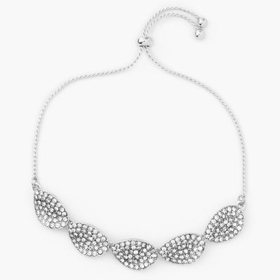 Silver Pave Crystal Leaf Bolo Bracelet