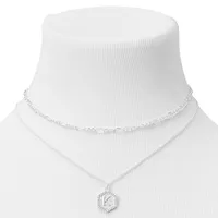 Silver Initial Hexagon Pendant Chain Necklace Set - 2 Pack, K