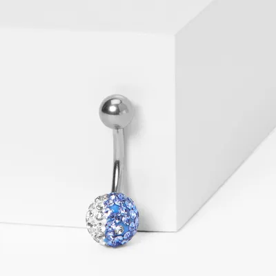 Silver 14G Blue Yin Yang Fireball Belly Ring