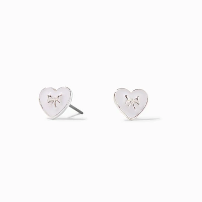 Silver Bow Heart Stud Earrings