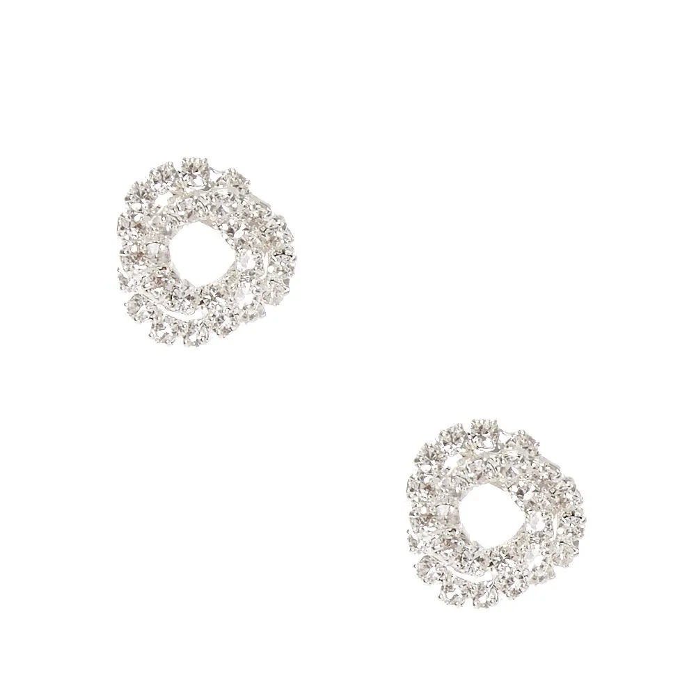 Silver Mini Crystal Knot Stud Earrings