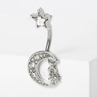 Silver 14G Embellished Crescent Moon Dangle Belly Ring