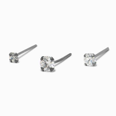 Sterling Silver 20G Square Crystal Nose Studs (3 Pack)