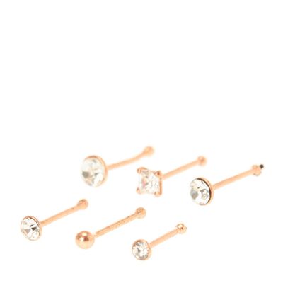 24G Sterling Silver Rose Gold Nose Studs - 6 Pack