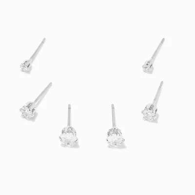 Silver Cubic Zirconia Round Stud Earrings - 2MM, 3MM, 4MM