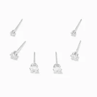 Silver Cubic Zirconia Round Stud Earrings - 2MM, 3MM, 4MM