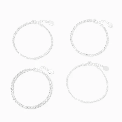 Silver Cubic Zirconia Chain Bracelets - 4 Pack