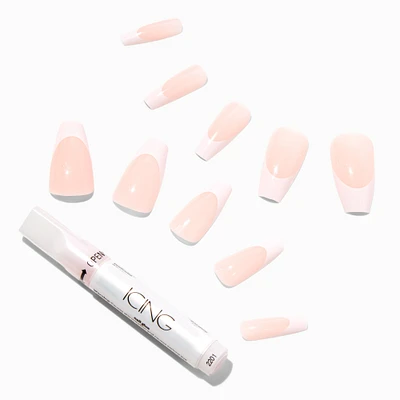 White French Tip Squareletto Vegan Faux Nail Set - 24 Pack