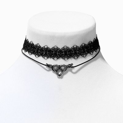 Black Lace & Snake Choker Necklaces - 2 Pack